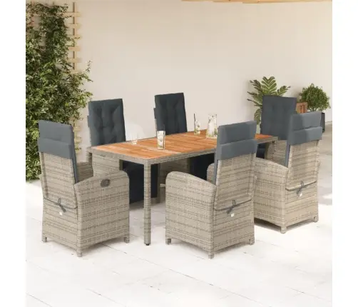 7-Daļīgs Dārza Mēbeļu Komplekts, Matrači, Pelēka Pe Rotangpalma Vidaxl