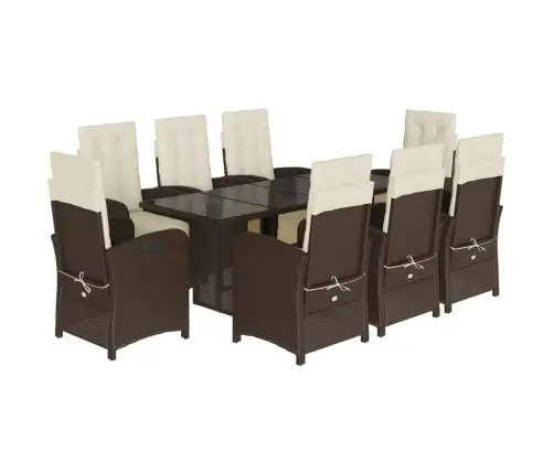 9-Daļīgs Dārza Mēbeļu Komplekts, Matrači, Brūna Pe Rotangpalma Vidaxl