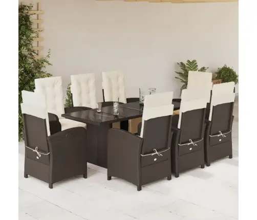 9-Daļīgs Dārza Mēbeļu Komplekts, Matrači, Brūna Pe Rotangpalma Vidaxl