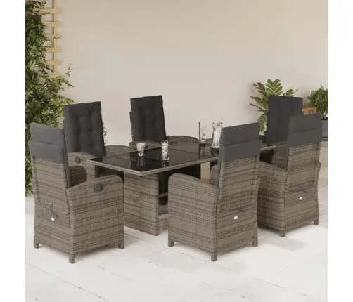 7-Daļīgs Dārza Mēbeļu Komplekts, Matrači, Pelēka Pe Rotangpalma Vidaxl