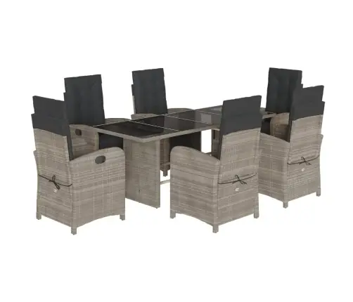 7-Daļīgs Dārza Mēbeļu Komplekts, Matrači,Gaiši Pelēka Pe Pinums Vidaxl