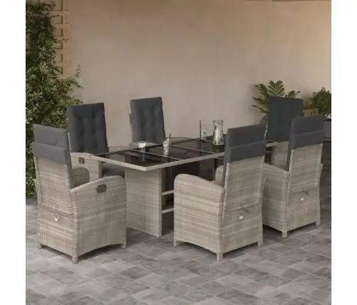 7-Daļīgs Dārza Mēbeļu Komplekts, Matrači,Gaiši Pelēka Pe Pinums Vidaxl