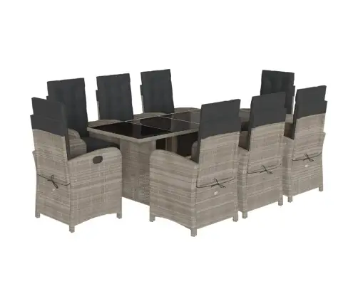 9-Daļīgs Dārza Mēbeļu Komplekts, Matrači,Gaiši Pelēka Pe Pinums Vidaxl