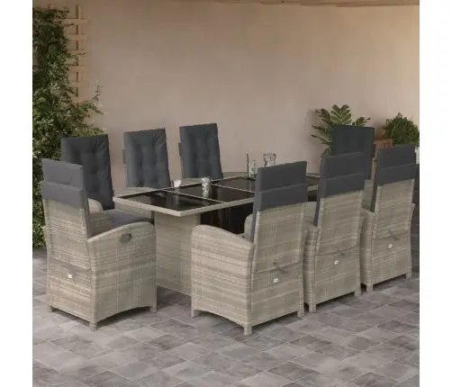 9-Daļīgs Dārza Mēbeļu Komplekts, Matrači,Gaiši Pelēka Pe Pinums Vidaxl