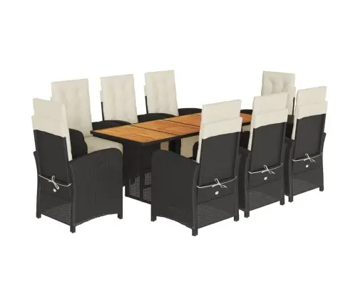 9-Osaline Aiamööbli Komplekt Patjadega, Must, Polürotang