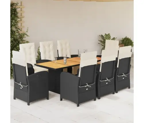 9-Osaline Aiamööbli Komplekt Patjadega, Must, Polürotang