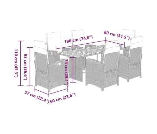 7-Daļīgs Dārza Mēbeļu Komplekts Ar Matračiem, Pe Rotangpalma Vidaxl