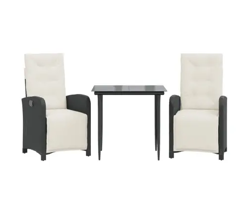 Bistro Komplektas Su Pagalvėlėmis, 3 Dalių, Juodas, Poliratanas