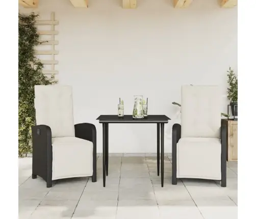 Bistro Komplektas Su Pagalvėlėmis, 3 Dalių, Juodas, Poliratanas