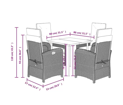 Sodo Komplektas Su Pagalvėlėmis, 5 Dalių, Juodas, Poliratanas