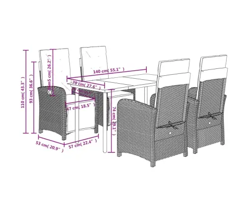 5-Osaline Aiamööbli Komplekt Patjadega, Must, Polürotang