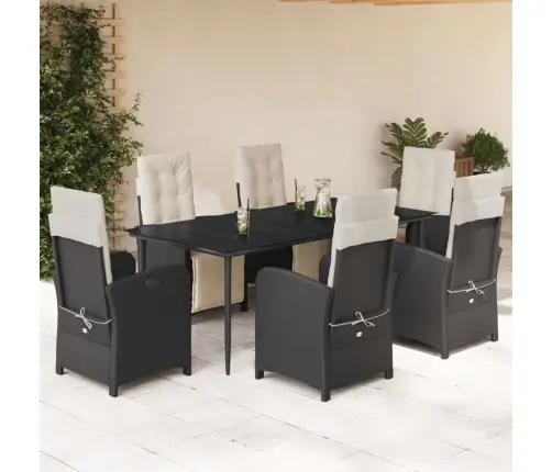 7-Osaline Aiamööblikomplekt Patjadega, Must, Polürotang 7-Osaline Aiamööblikomplekt Patjadega, Must, Polürotang