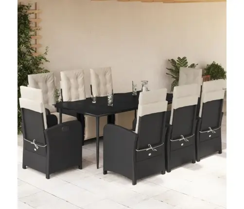 Sodo Komplektas Su Pagalvėlėmis, 9 Dalių, Juodas, Poliratanas