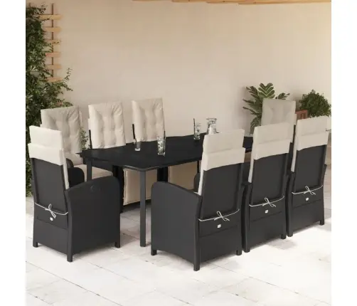 9-Daļīgs Dārza Mēbeļu Komplekts, Matrači, Melns, Pe Rotangpalma Vidaxl