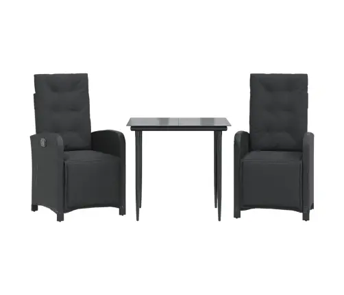 3-Daļīgs Bistro Mēbeļu Komplekts, Matrači, Melna Pe Rotangpalma Vidaxl