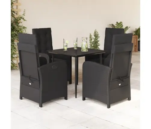 5-Daļīgs Dārza Mēbeļu Komplekts, Matrači, Melna Pe  Rotangpalma Vidaxl