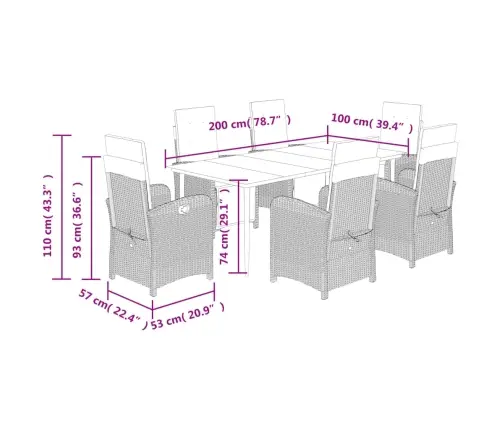 7-Daļīgs Dārza Mēbeļu Komplekts Ar Matračiem, Pe Rotangpalma Vidaxl