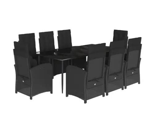 9-Daļīgs Dārza Mēbeļu Komplekts, Matrači, Melns, Pe Rotangpalma Vidaxl