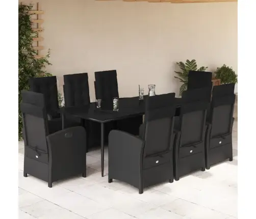 9-Daļīgs Dārza Mēbeļu Komplekts, Matrači, Melns, Pe Rotangpalma Vidaxl