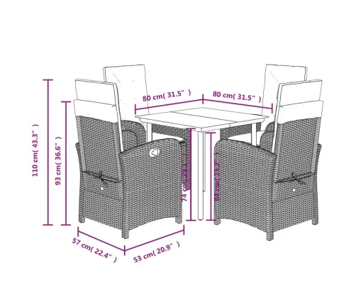 5-Osaline Aiamööbli Komplekt Patjadega, Must, Polürotang