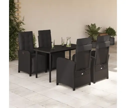 5-Osaline Aiamööbli Komplekt Patjadega, Must, Polürotang