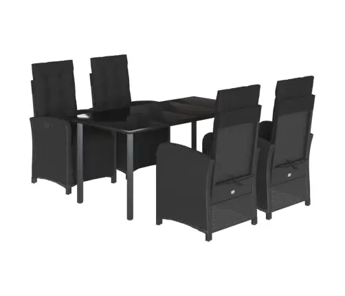 5-Daļīgs Dārza Mēbeļu Komplekts, Matrači, Melna Pe  Rotangpalma Vidaxl