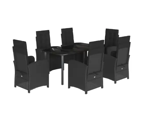 7-Osaline Aiamööblikomplekt Patjadega, Must, Polürotang