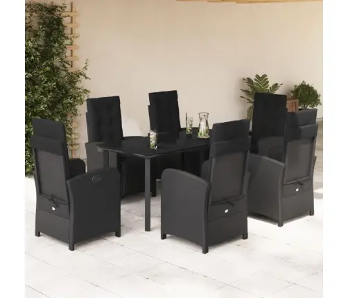 7-Osaline Aiamööblikomplekt Patjadega, Must, Polürotang