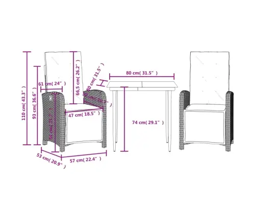 3-Osaline Aia Bistrookomplekt Patjadega, Pruun, Polürotang