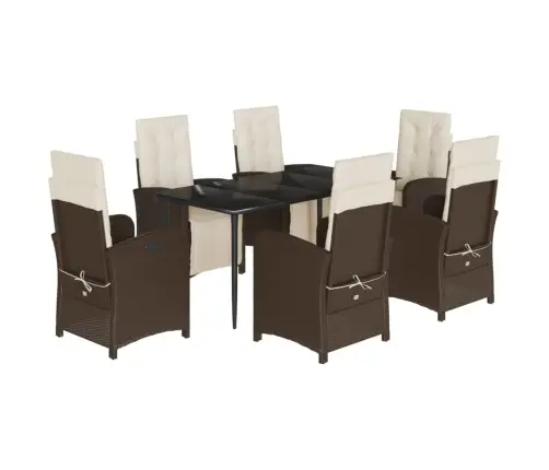 7-Osaline Aia Söögimööbli Komplekt Patjadega, Pruun, Polürotang