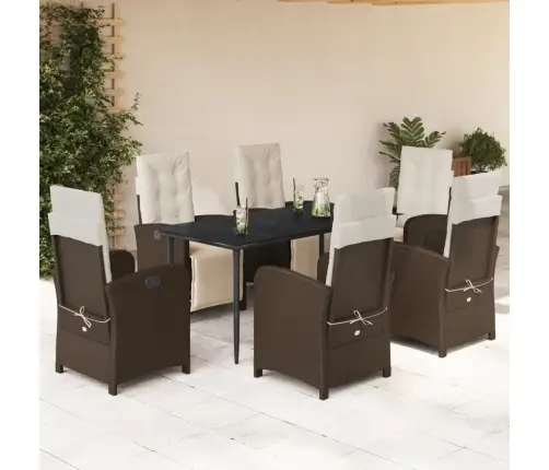 7-Osaline Aia Söögimööbli Komplekt Patjadega, Pruun, Polürotang