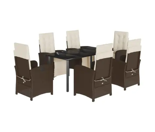 7-Daļīgs Dārza Mēbeļu Komplekts, Matrači, Brūna Pe Rotangpalma Vidaxl