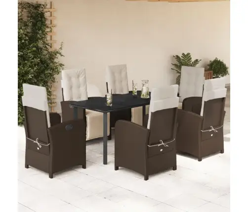 7-Daļīgs Dārza Mēbeļu Komplekts, Matrači, Brūna Pe Rotangpalma Vidaxl