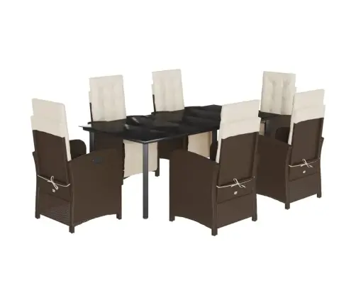 7-Daļīgs Dārza Mēbeļu Komplekts, Matrači, Brūna Pe Rotangpalma Vidaxl