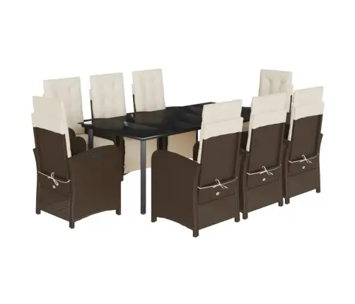 9-Daļīgs Dārza Mēbeļu Komplekts, Matrači, Brūna Pe Rotangpalma Vidaxl