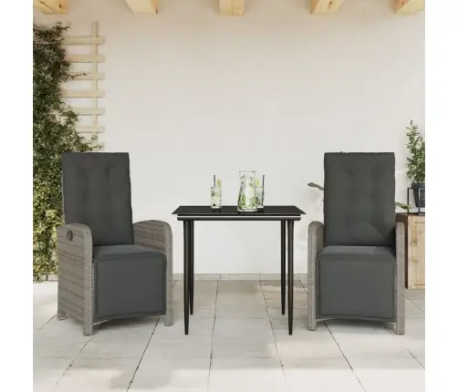 3-Daļīgs Bistro Mēbeļu Komplekts, Matrači,Pelēka Pe Rotangpalma Vidaxl