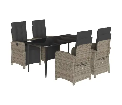 5-Daļīgs Dārza Mēbeļu Komplekts, Matrači, Pelēka Pe Rotangpalma Vidaxl