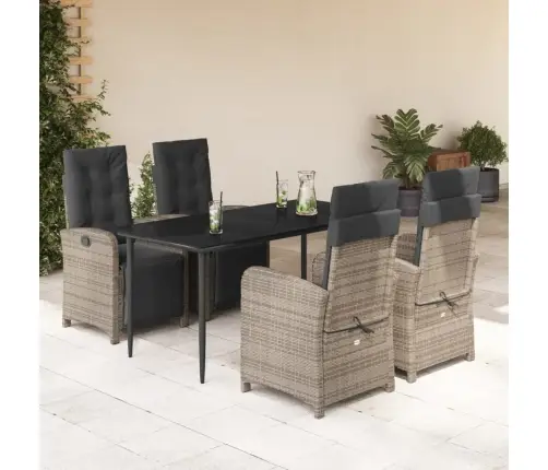 5-Daļīgs Dārza Mēbeļu Komplekts, Matrači, Pelēka Pe Rotangpalma Vidaxl