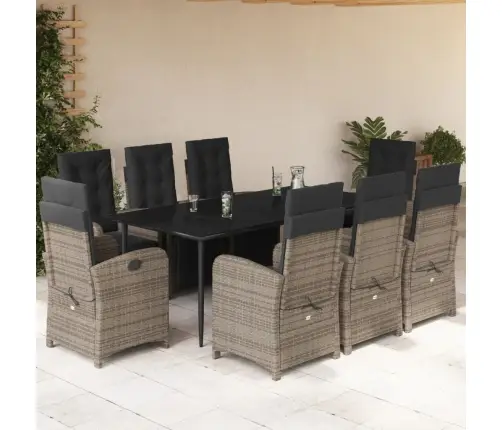 9-Osaline Aiamööbli Komplekt Patjadega, Hall, Polürotang