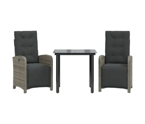 3-Daļīgs Bistro Mēbeļu Komplekts, Matrači,Pelēka Pe Rotangpalma Vidaxl