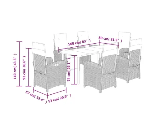 Sodo Komplektas Su Pagalvėlėmis, 7 Dalių, Pilkas, Poliratanas
