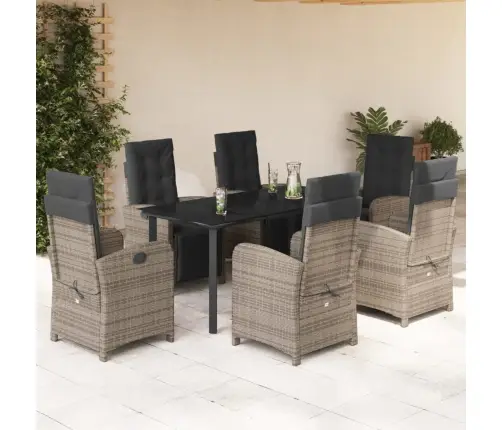 Sodo Komplektas Su Pagalvėlėmis, 7 Dalių, Pilkas, Poliratanas