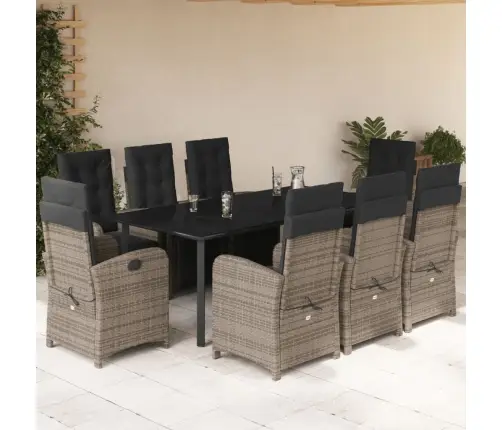 9-Osaline Aiamööbli Komplekt Patjadega, Hall, Polürotang