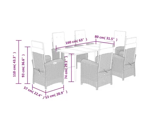 7-Osaline Aiamööbli Komplekt Patjadega, Beež, Polürotang