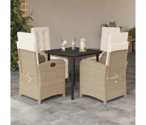 5-Daļīgs Dārza Mēbeļu Komplekts, Matrači, Bēša Pe Rotangpalma Vidaxl