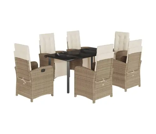 7-Daļīgs Dārza Mēbeļu Komplekts, Matrači, Bēša Pe Rotangpalma Vidaxl