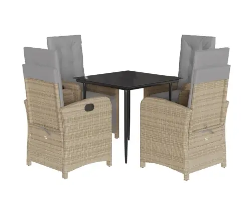 5-Daļīgs Dārza Mēbeļu Komplekts, Matrači, Bēša Pe Rotangpalma Vidaxl