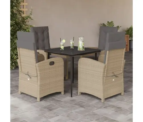 5-Daļīgs Dārza Mēbeļu Komplekts, Matrači, Bēša Pe Rotangpalma Vidaxl