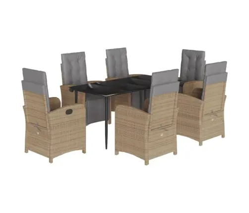 7-Daļīgs Dārza Mēbeļu Komplekts, Matrači, Bēša Pe Rotangpalma Vidaxl