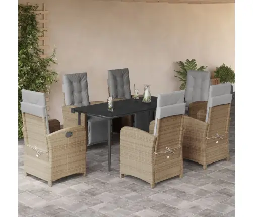 7-Daļīgs Dārza Mēbeļu Komplekts, Matrači, Bēša Pe Rotangpalma Vidaxl